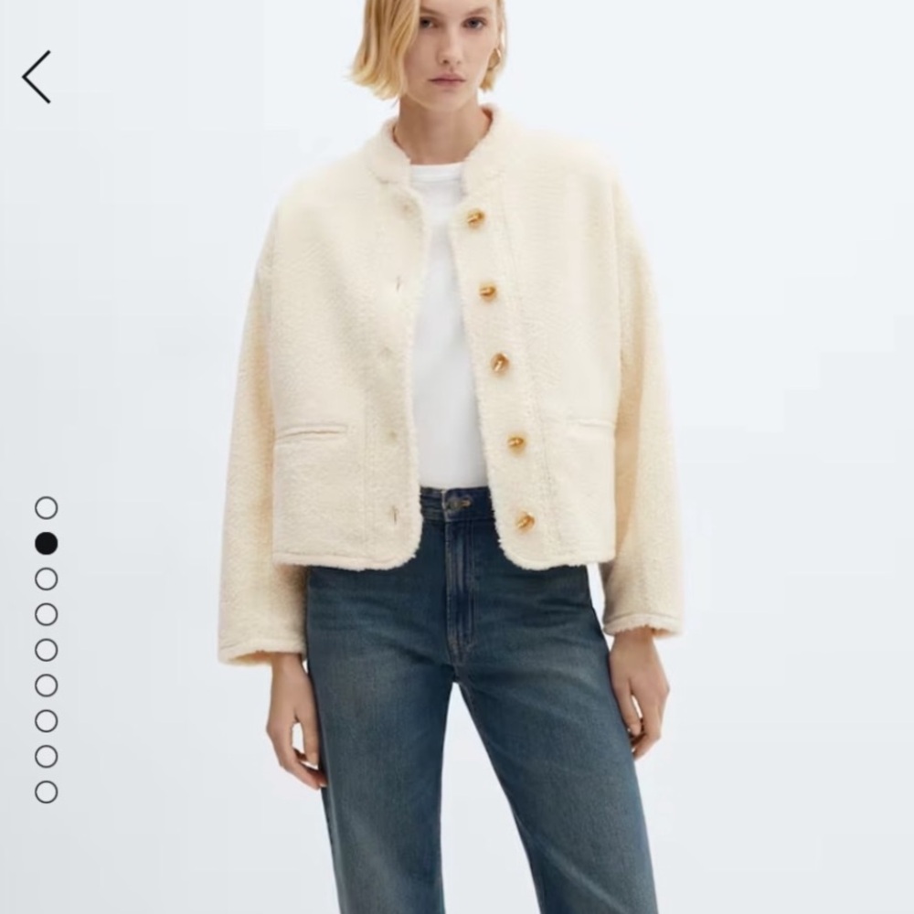 Mango Fleece Faux Shearling Jacket Wool Mix Size L Cream